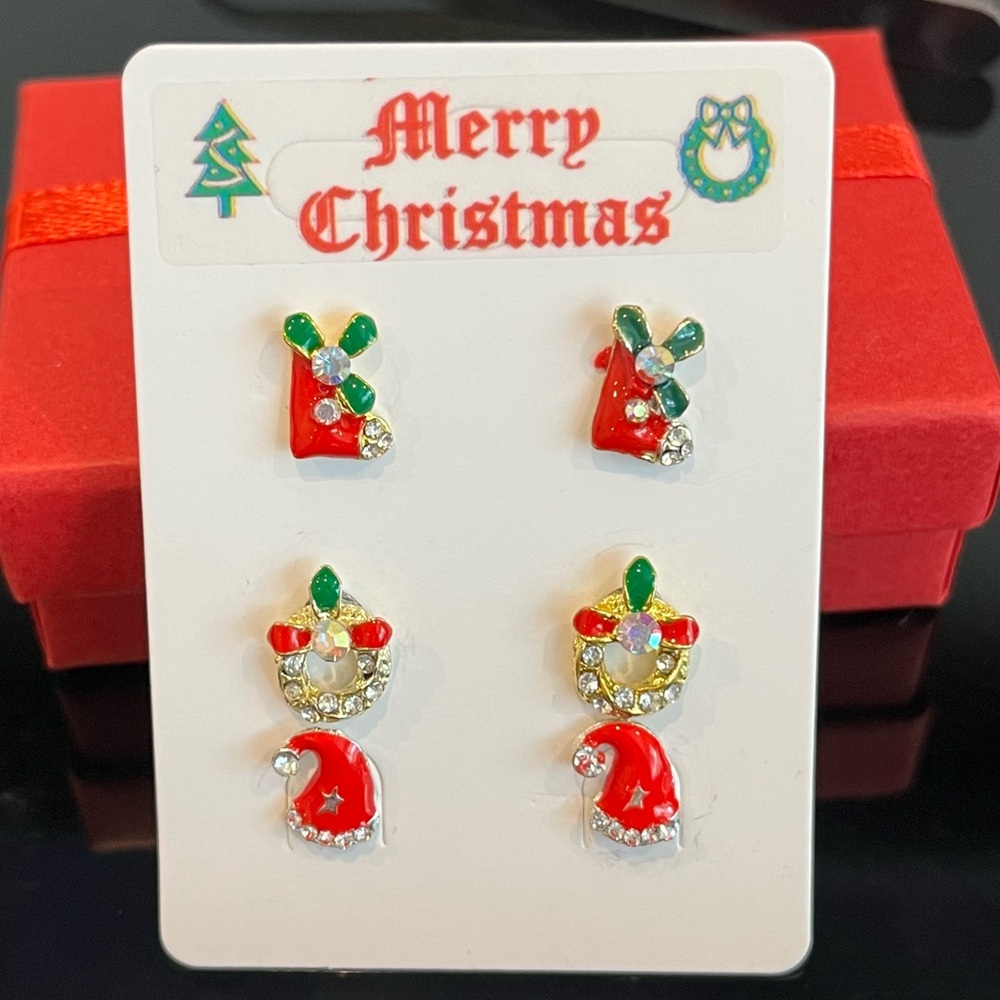 Christmas Earrings - Stocking, Wreath, Hat